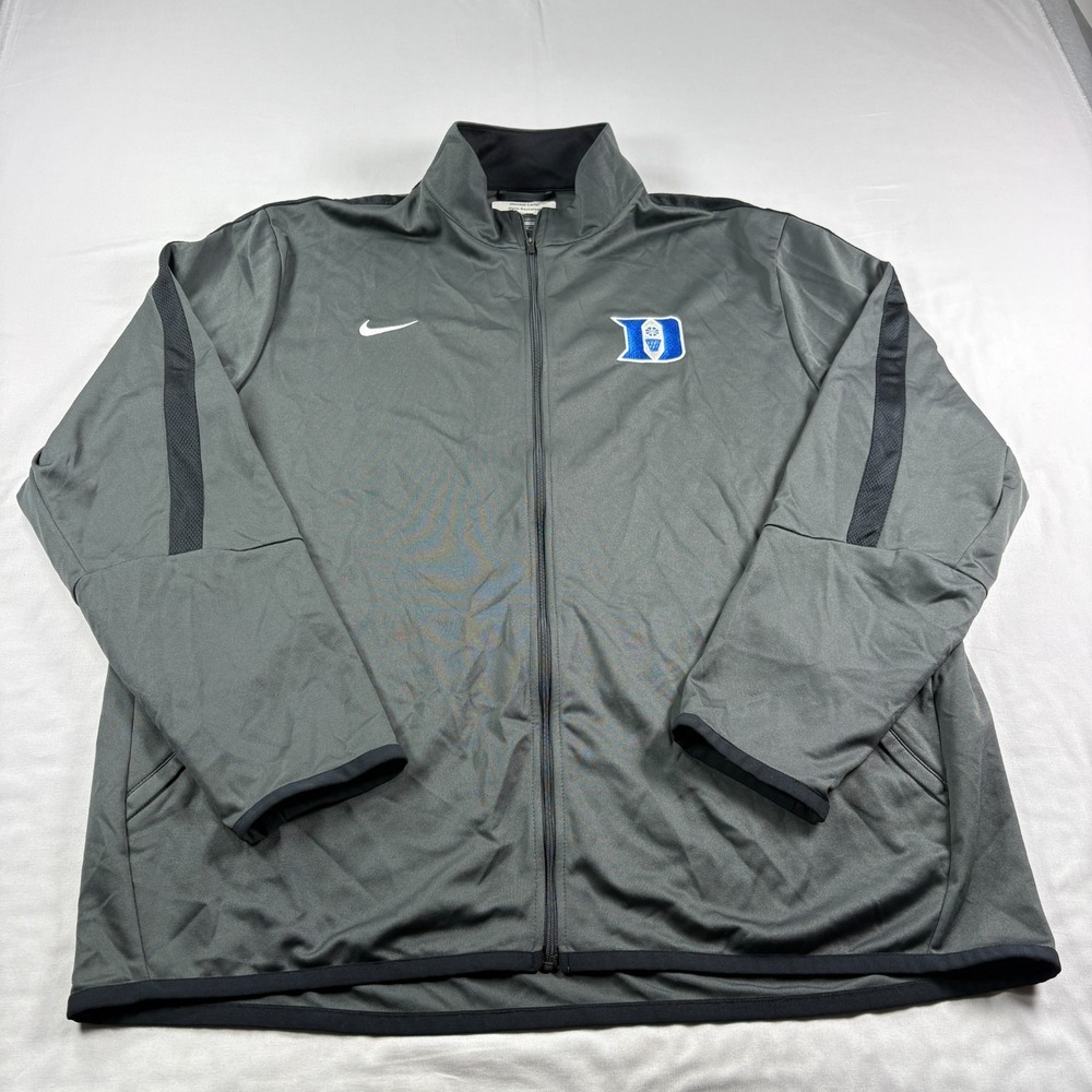 Duke Blue Devils Nike Jacket Mens 2XL Gray Player Issued Full Zip Basketball